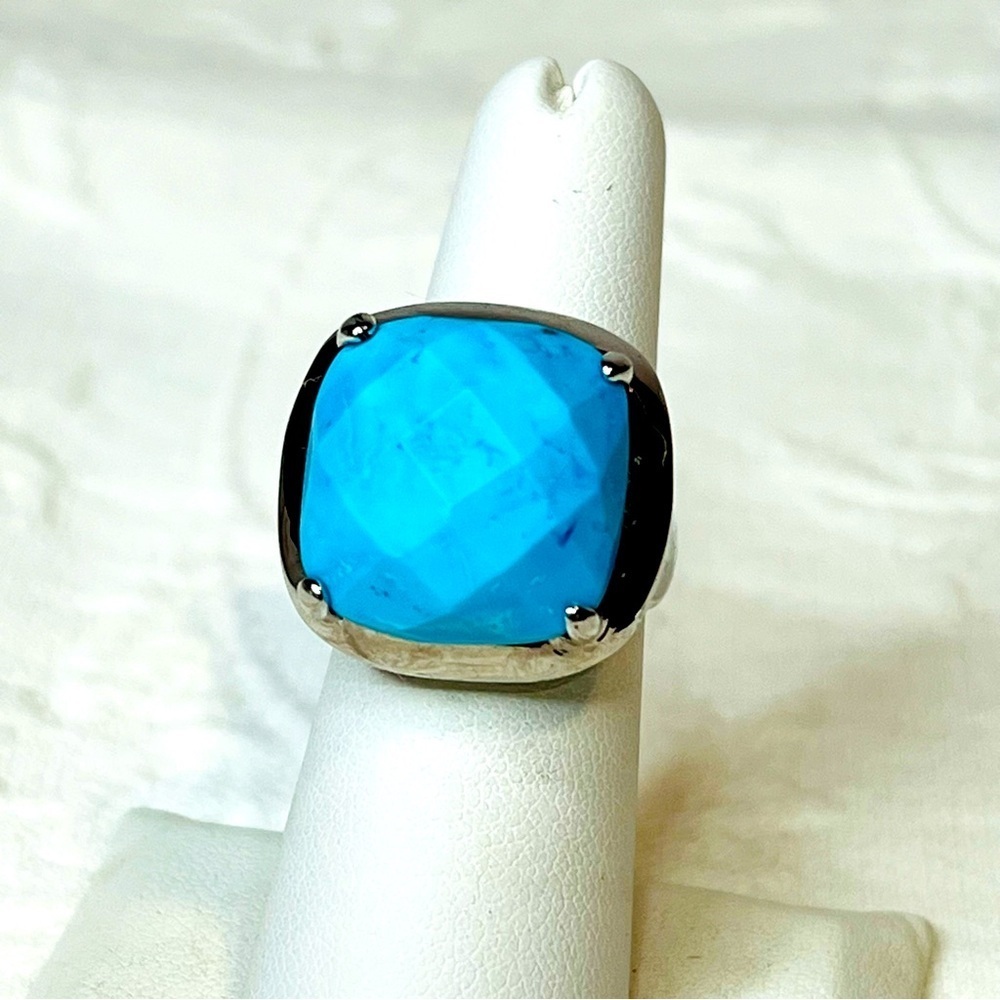Sterling Silver Faceted Blue Turquoise Statement Ring